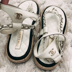 Chanel Interlocking CC Logo Espadrilles Sandals white
